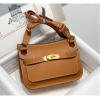 Luxury Discount Hermes Jyspiere Mini bag in Swift Leather with Canvas Strap 0908 Brown/Gold 2023