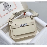 Good Taste Hermes Jyspiere Mini bag in Swift Leather with Canvas Strap 0908 Cream White/Silver 2023