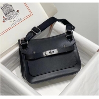 Top Design Hermes Jyspiere Mini bag in Swift Leather with Canvas Strap 0908 Black/Silver 2023