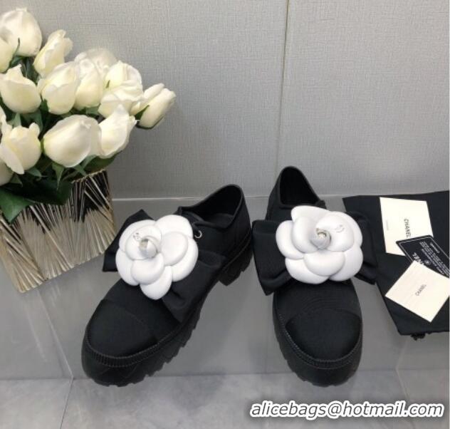 Best Quality Chanel Fabric Loafers with Camellia Bloom Black 213070