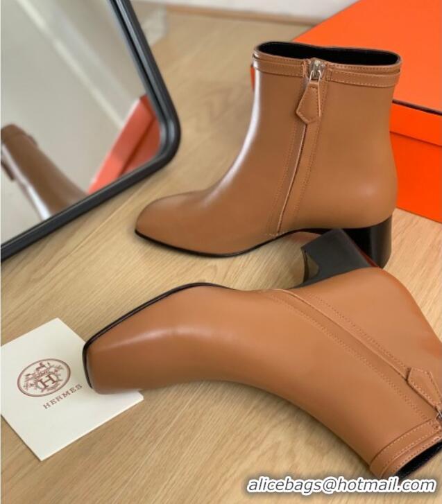 Top Design Hermes Hommage Heel Ankle boots 5cm in Calfskin Brown 117003