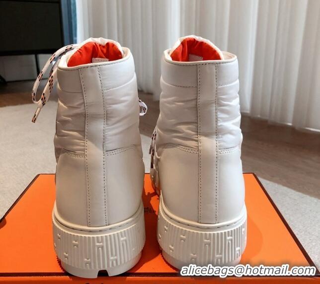 Best Grade Hermes Fresh Ankle Boots in Light Fabric White 215023