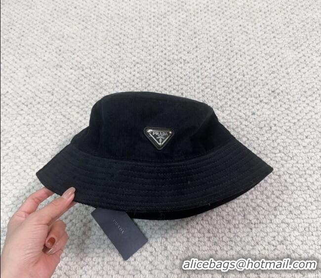 Good Looking Prada Corduroy Bucket Hat PR1018001 Black 2023