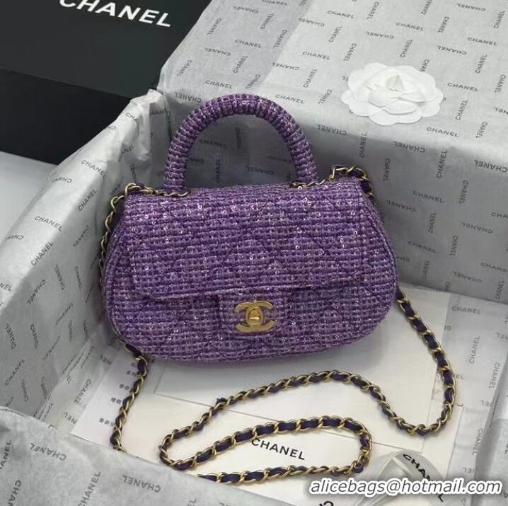 Famous Brand Chanel SMALL BAG WITH TOP HANDLE AS4573 Purple & Silver