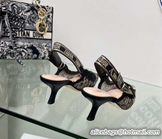Affordable Price Dior J'Adior Slingback Pumps 6.5cm in Transparent Mesh Embroidered with Black and Gold-Tone Butterfly