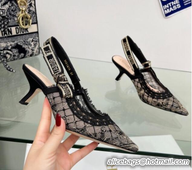 Affordable Price Dior J'Adior Slingback Pumps 6.5cm in Transparent Mesh Embroidered with Black and Gold-Tone Butterfly