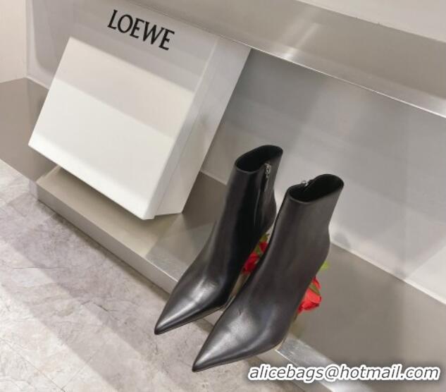 Perfect Loewe Leather Ankle Boots with Rose Bloom Heel 9cm Black/Red 926089