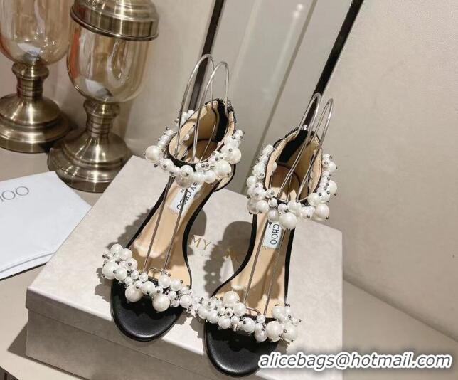 Unique Style Jimmy Choo LOVE Sandals 8cm/10cm in Leather with Pearls Black 109054