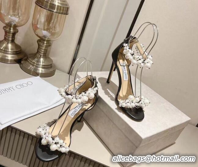 Unique Style Jimmy Choo LOVE Sandals 8cm/10cm in Leather with Pearls Black 109054