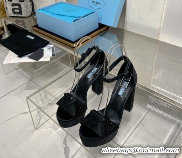 Good Product Prada Crystals and Silk High Heel Platform Sandals 12cm Black 0104098