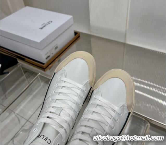 Cheap Celine AS-02 Mid Lace-up Alan Sneakers with Triomphe Patch in Calf Leather White 103131