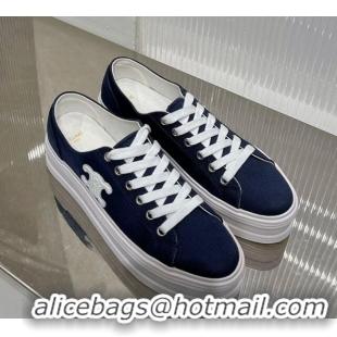 Good Quality Celine Jane Low Platform Sneakers 5cm in Canvas with Triomphe Patch Blue 0103138