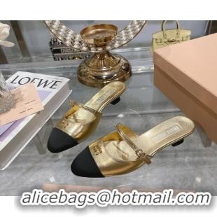 1:1 Miu Miu Mordoré metallic leather heel mules 3.5cm gold 108065