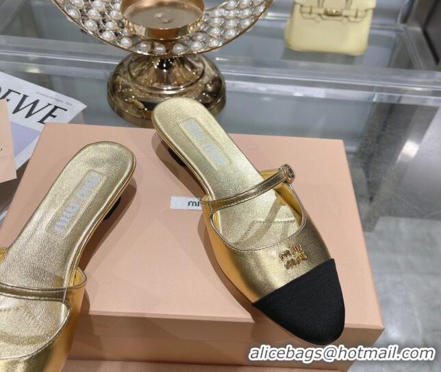 1:1 Miu Miu Mordoré metallic leather heel mules 3.5cm gold 108065