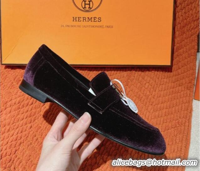 Popular Style Hermes Paris Loafers in Velvet Purple 0104038