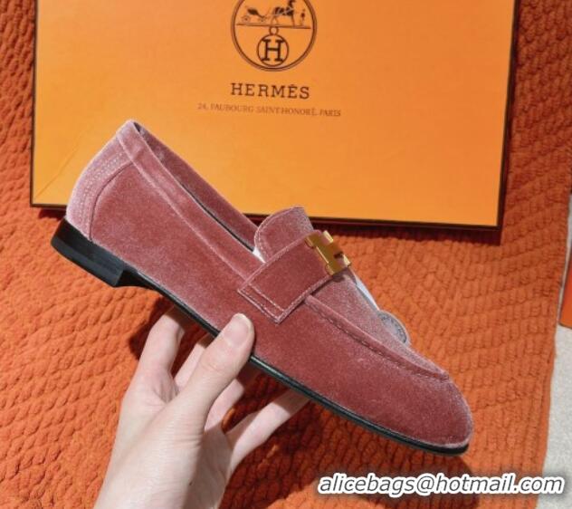 Low Cost Hermes Paris Loafers in Velvet Rose Wool Pink 0104039