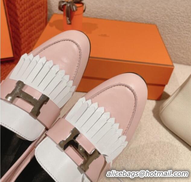 Stylish Hermes Royal Loafers in Calfskin Pink/White 0104060