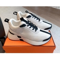 Luxury Hermes Hugo sneakers in Technical Knit White1/Black 117011