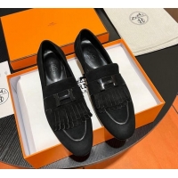 Good Product Hermes Royal Loafers in Suede with Fringe Black 215033