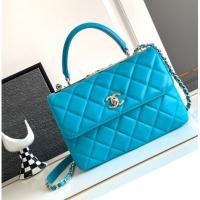 Grade Design Chanel FLAP BAG WITH TOP HANDLE AS92236 Sky Blue