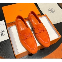 Unique Discount Hermes Paris Loafers in Suede Orange 1215041