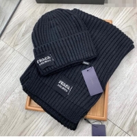 Unique Discount Prada Knit Hat and Scarf Set P1108 Black 2023