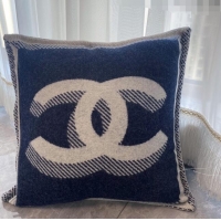 Best Price Chanel CC Wool Cashmere Pillow 50x50cm CH2566 Navy Blue 2022