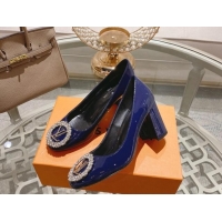 Sumptuous Louis Vuitton Madeleine Pumps 8cm in Patent Leather with LV Crystals Blue 204047