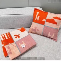 Top Design Hermes Avalon Cashmere and Wool Blanket and Pillow H1067 Orange 2023