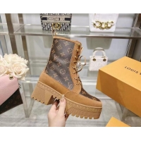 Buy Discount Louis Vuitton Laureate Platform Desert Ankle Boots in Brown Suede and Monogram Canvas 218032