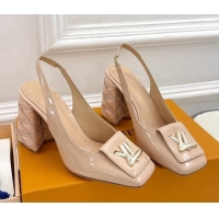 Duplicate Louis Vuitton Shake Slingback Pump 9cm in Patent Leather with Quilted Block Heel Nude 218058