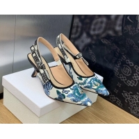 Perfect Dior J'Adior Slingback Pumps 6.5cm in White and Pastel Midnight Blue Toile de Jouy Mexico Embroidery 202002