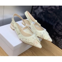 Good Quality Dior J'Adior Slingback Ballet Flat in Transparent Mesh Embroidered with White 3D Macramé-Effect D-Lace Moti