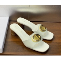 Top Design Dior Forever Heeled Slide Sandals 4.5cm in Calfskin White 214033