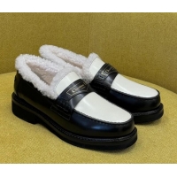 Low Price Dior Boy Loafers in Calfskin and Shearling Black/White 214054