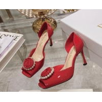 Trendy Design Dior Rose Heeled Sandals 8.5cm in Red Patent Calfskin and White Resin Pearls 0106040