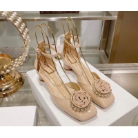 Best Quality Dior Rose Pumps 3.5cm in Nude Patent Calfskin and White Resin Pearls 2106045