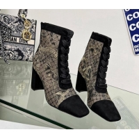 Dior Naughtily-D Ankle Boots 8cm in Transparent Mesh Embroidered with Black and Gold-Tone Butterfly Motif, Metallic Thre
