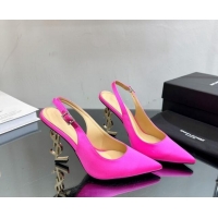 Big Discount Saint Laurent Opyum Slingback Pumps 10.5cm in Satin with Crystal Buckle Neon Pink 108084