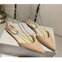 Sophisticated Jimmy Choo Saeda Flat Shoes with Crystal Ankle Strap in Patent Leather Nude 218092