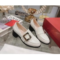 Sumptuous Roger Vivier Viv' Rangers Metal Buckle Loafers 4.5cm in Shiny Leather White 1218125
