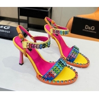 Sumptuous Dolce & Gabbana Multicolor Crystals Sandals in Fabric and Leather Yellow 215088