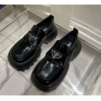 Buy Luxury Prada Brushed Leather Platform Loafers Black 214027