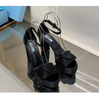 Good Product Prada Crystals and Silk High Heel Platform Sandals 12cm Black 0104098