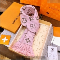 Shop Discount Louis Vuitton Logomania Wool Long Scarf with Fringe 30x175cm LV011003 Light Pink/Gold 2024