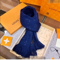 Popular Style Louis Vuitton Logomania Wool Long Scarf with Fringe 30x175cm LV011004 Navy Blue 2024