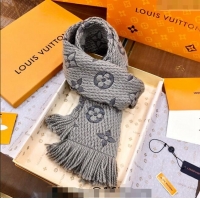 Best Price Louis Vuitton Logomania Wool Long Scarf with Fringe 30x175cm LV011004 Grey 2024