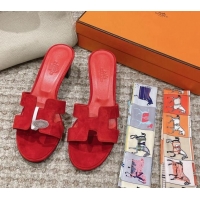 Top Grade Hermes Classic Oasis Heel Slide Sandals 4.5cm in Suede Red 0123086