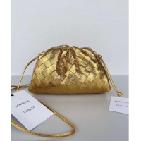 Buy Fashionable Bottega Veneta Mini Pouch Bag in Wide Intrecciato Leather 585852 Gold 2023