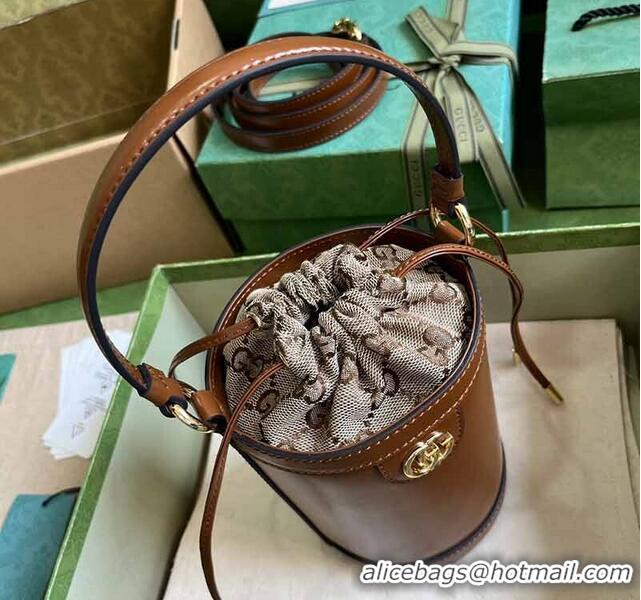 Best Price Gucci Ophidia GG Leather Mini Bucket Bag ‎760201 Brown 